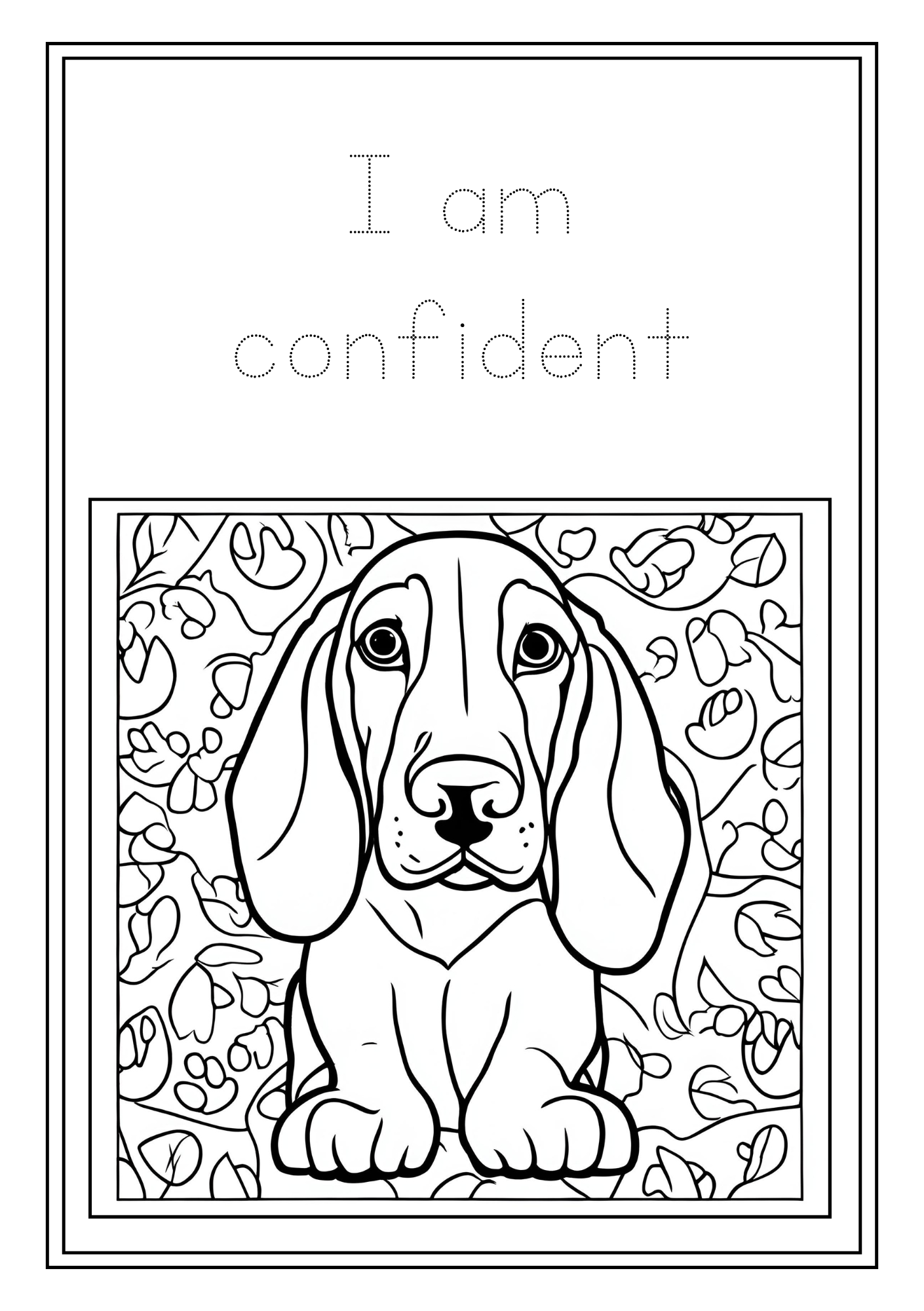 Kids Basset Hound Affirmations Coloring Book