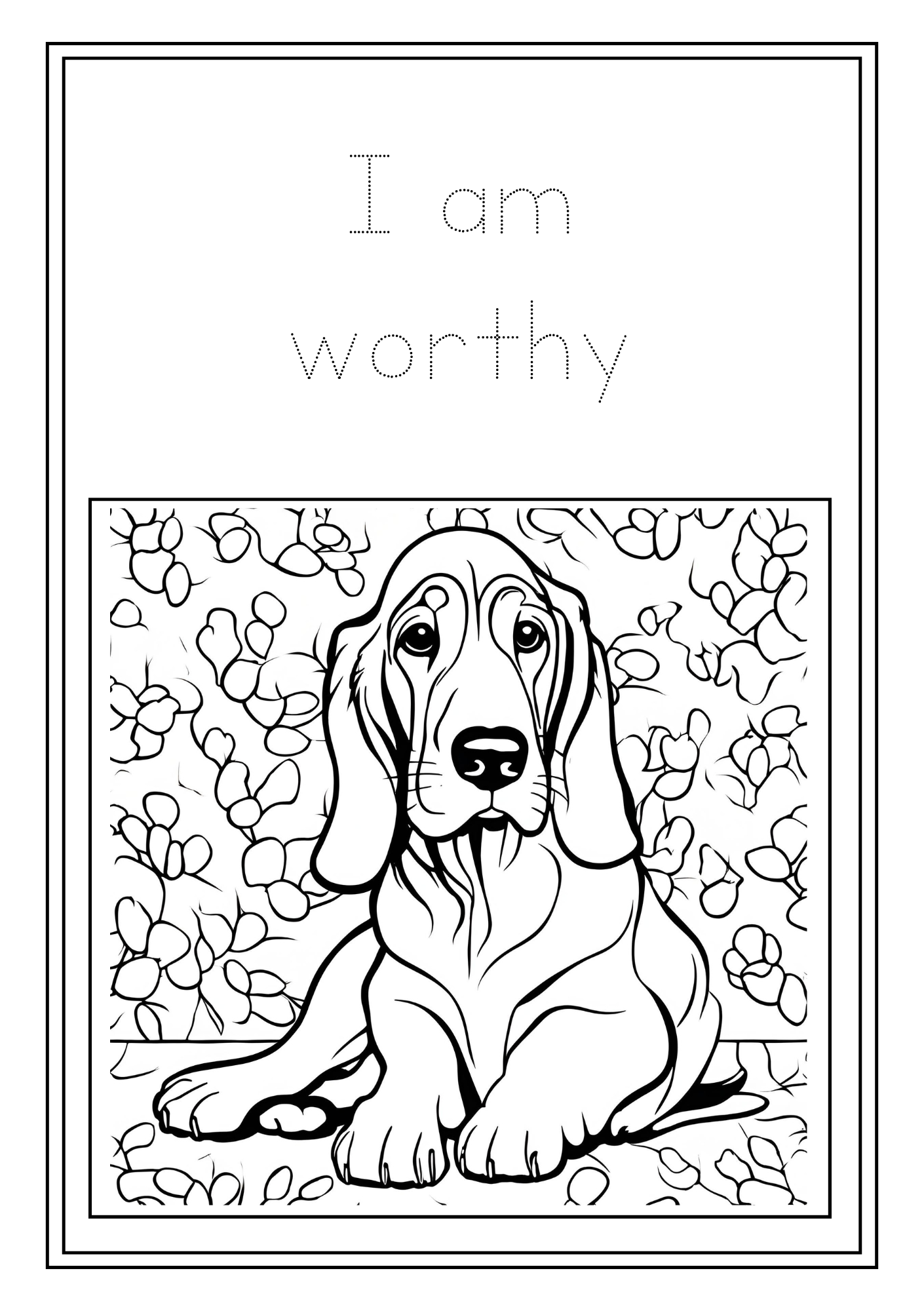 Kids Basset Hound Affirmations Coloring Book