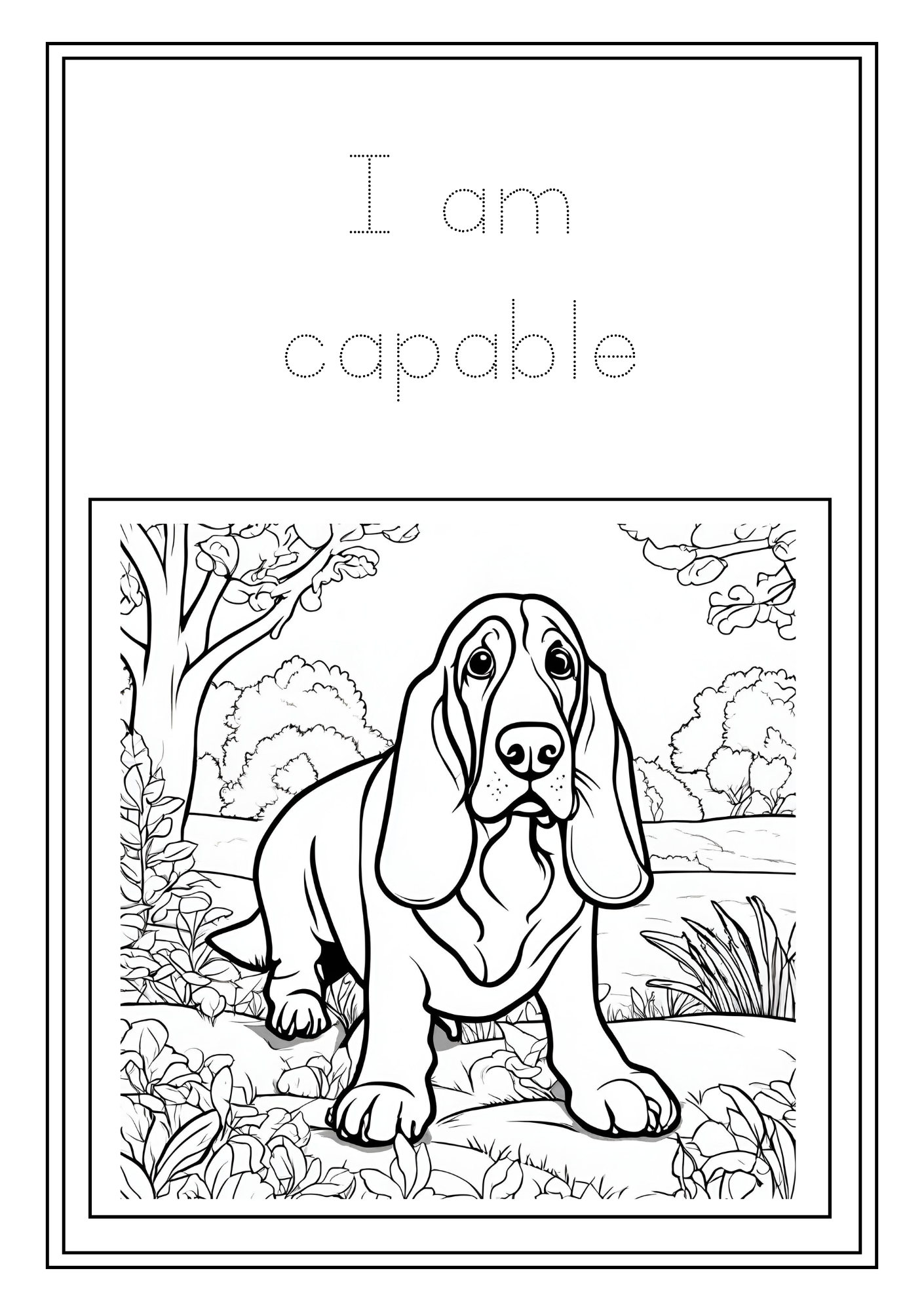 Kids Basset Hound Affirmations Coloring Book